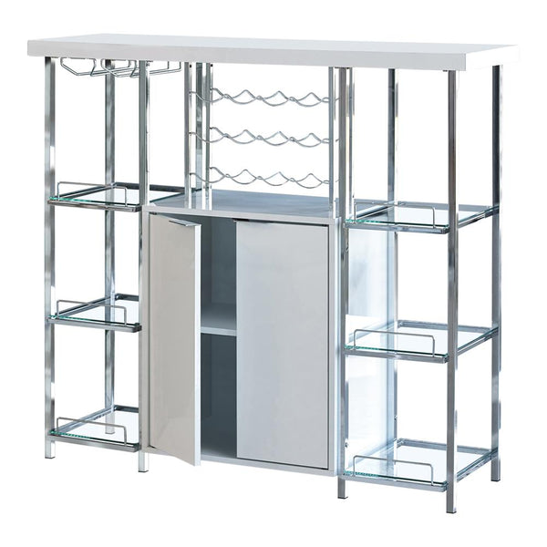 Gallimore 2-door Bar Cabinet with Glass Shelf High Glossy White and Chrome image