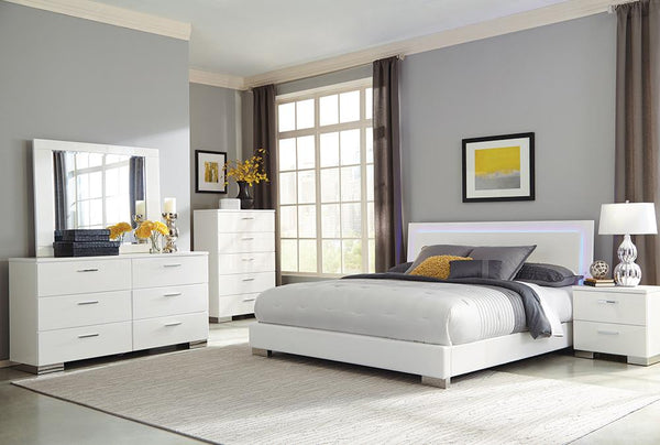 Felicity 6-piece Eastern King Bedroom Set with LED Headboard Glossy White image