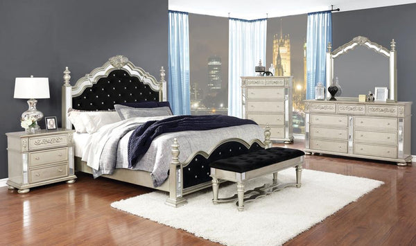 Heidi 4-piece Eastern King Tufted Upholstered Bedroom Set Metallic Platinum image