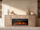 White Balam Wall Unit, TV Stand 80" with Electric Fireplace Insert