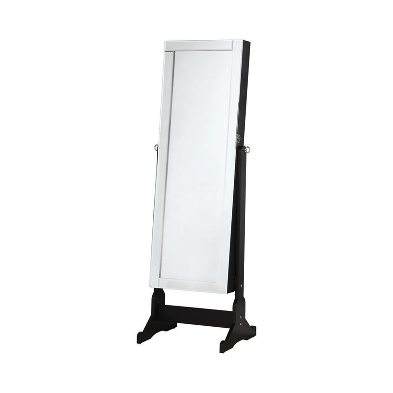 Transitional Black Cheval Mirror and Jewelry Armoire