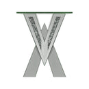 Taffeta V-shaped End Table with Glass Top Silver