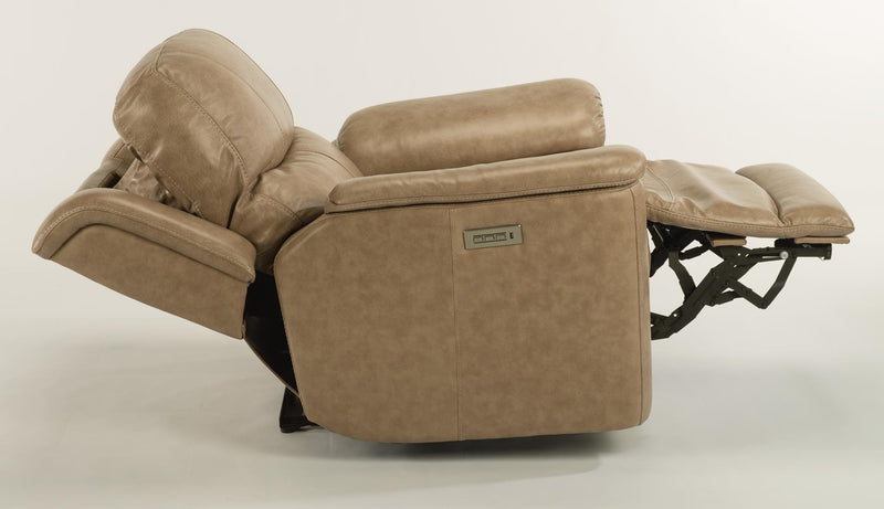 Flexsteel Latitudes Cade Leather Power Recliner w/Power Headrest in Light Brown