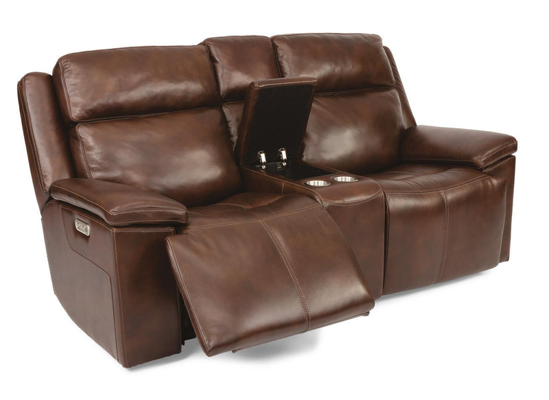 Flexsteel Latitudes Chance Leather Power Reclining Loveseat w/Console & Power Headrests