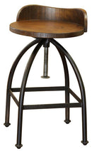Pueblo 24-30" Adjustable Height Swivel barstool, Wooden Seat, Iron Base **