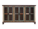 Antique Multicolor 71" Console w/6 Iron Mesh Door Panels and Middle Shelves
