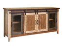 Antique Multicolor 70" TV Stand w/2 Glass doors w/ 1 middle shelf, 2 Sliding doors, w/2 shelves