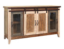 Antique Multicolor 60" TV Stand w/2 Glass doors w/ 1 middle shelf, 2 Sliding doors, w/2 shelves