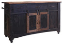 Pueblo Black 3 Drawer Kitchen Island w/2 sliding doors, 2 Mesh doors on each side - functional casters - Black and Brown Finish