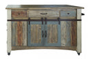 Antique Multicolor Kitchen Island w/3 Drawer, 2 sliding doors, 2 Mesh doors on each side and casters